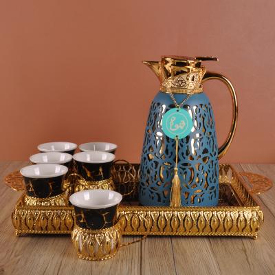 China 12 PCS Household Metal Kettle Sustainable Shell Glass Liner Cold Water Arabic Square Dish Coffee Pot Set Wholesale for sale