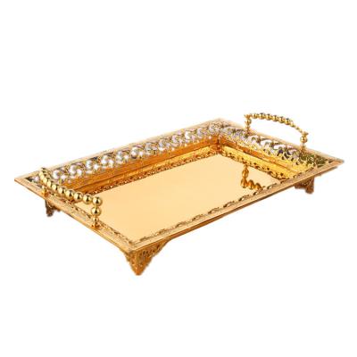 China Continental Luxury Zinc Alloy Hotel Buffet Food Equipment Hotel Buffet Food Equipment Flower Emboss Gold Serving Tray Towel Fruit Cake Plate Mirror Craft Arabic Retro for sale