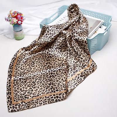 China Wholesale Daily Use Daily Use Customized Digital Printing Scarf Polyester Silk Leopard Printing Accessories Square Head Satin Hijab Scarf for sale