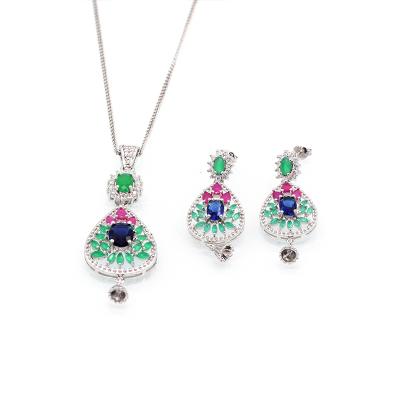 China Christmas Environmental Friendly Gift Colorful Gemstone Turquoise Zircon Necklaces Jewelry Sets for sale