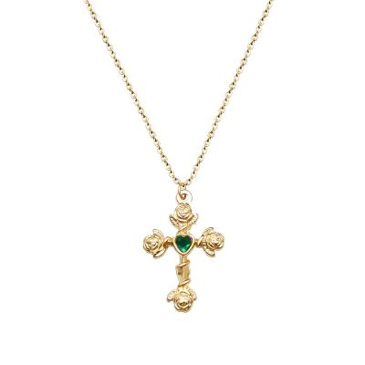 China 2021 Environmental Friendly Christmas Gold Plated Rose Emerald Lady Halloween Cross Chain Necklaces For Necklace Jewelry for sale