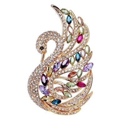 China High Quality Fashion Brooch Designer For Women Girlfriend Sparkle Rainbow With Party Wedding Swan Pendant Brooch Pin for sale