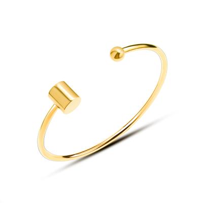 China Environmentally Friendly 18K Gold Plated Round Ball Polish Open Female Bangle High Cuff Bangles For Women Birthday Gifts for sale