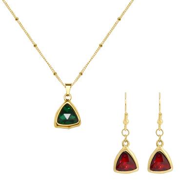 China 2021 Fashion Environmental Friendly Crystal Triangle Pendant Necklaces For Women Men Wedding Engaged Party Gift Necklace And Earring Set for sale