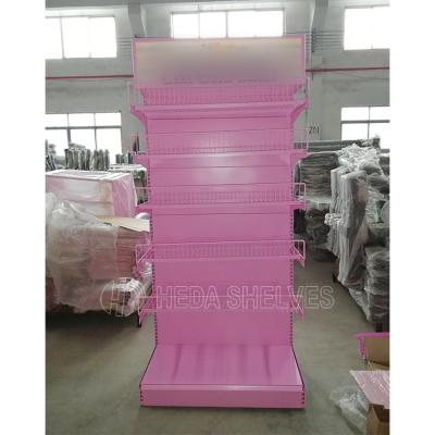 China Single-sided multi-function pink supermarket shelf makeup gondola shelves used to market trpe luxury double surfaces back plate for sale