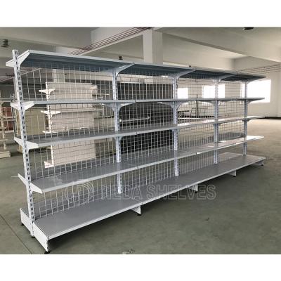 China Customized Gandola Single Sided Supermarket Racks Double Side Wire Mesh Rack Grocery Gondola Shelf for sale