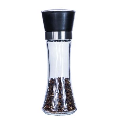 China 180ml Sustainable Frosted Cap Glass Bottle Plastic Spice Grinding Grinder For Kitchen Grinder for sale