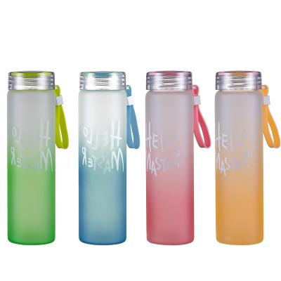 China Sustainable Hot Selling Colorful Glass Water Bottle Frosted High Borosilicate Glass Bottle With Airtight Screw Cap for sale