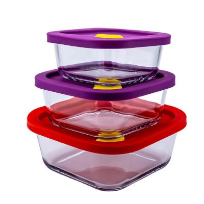 China High Quality Eco-friendly Food Container Glass Wood Locking Lid High Quality Home Use Stackable Food Container for sale