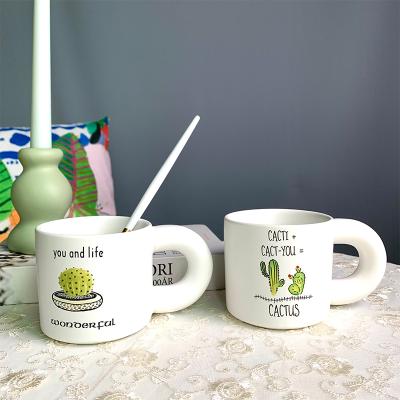 China Cactus Viable Style New Decal Coffee Mug White Water Mug Milk Cup Ceramic Tea Mug With Handle Home Used for sale