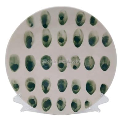 China Freshness Preservation Hotel Restaurant Green Hand Painted Wholesale Custom Ceramic Dish for sale