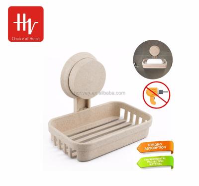 China Eco-friendly HONVEY Suction Soap Wheat Straw Dish Holder Soap Case Saver With Tool Free Installation for sale