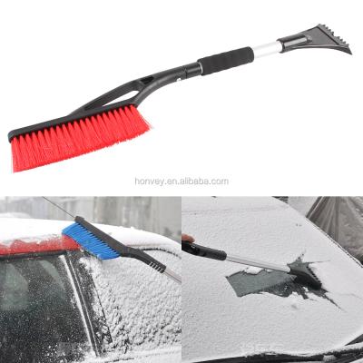 China Retractable ABS+Aluminium pipe+PP bristle+EVA handle sheath winter car vehicle snow ice scraper shovel removal brush shovels 2 in 1 for sale