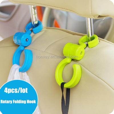 China 4Pcs/Lot PP Car Seat Chair Hanger Multifunctional Folding Back Hook Headrest Holder Organizer Hooks 360 Degree Rotation Hook for sale