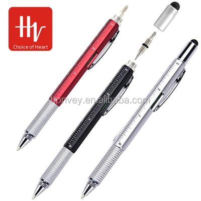 China HONVEY Promotional Pen 6 in 1 Tech Tool Ballpoint Pen with Ruler, Levelgauge, Stylus and 2 Screwdriver, Multifunctional Tool Fit for Men's Gift for sale