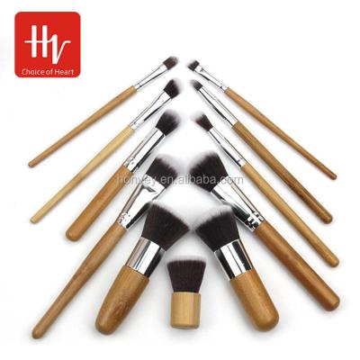 China Bamboo Flat Brush HONVEY 11 Pcs Handle Makeup Set Brush With One Cloth Bag Comestic Eyeshadow Foundation Brushes for sale