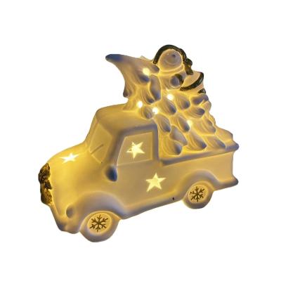 China Christmas Decoration Indoor and Outdoor Christmas Decoration Lighted Ceramic Vintage Truck Car and Ceramic Christmas Tree Night Light for sale