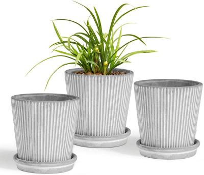 China New Modern Design Gray Small Concrete Cement Planter With Handicraft Line for sale