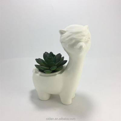 China SOCKET CAKE CAKE Alpaca Llama Plant White Ceramic Flower Pot for sale