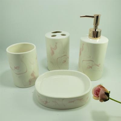 China Sustainable Ceramic Luxury Marble Bath Toilet Accessory Set Ceramic Bathroom Soap Dispenser Set for sale