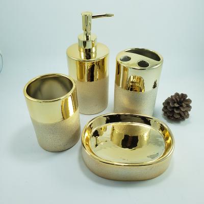 China Sustainable Gold Colored Ceramic Bathroom Accessories Set for sale