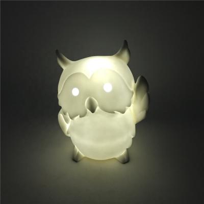 China Ceramic Cute Owl Shape Light Decoration Porcelain LED Night Light Home Lighting Translucent Lamp for sale