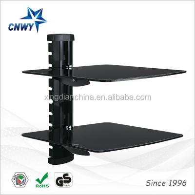 China Aluminum tube set top box TV mount dvd wall bracket with 2 layers tempered glass shelf Q02 for sale