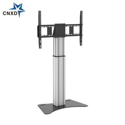 China Plasma Heavy Duty LCD LED TV Powder Floor Black Finish Height Adjustment Universal TV Mount Stand With Adjust DVD Shelf for sale