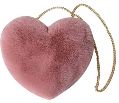 China Portable Faux Fur Heart Shaped Plush Handbag Heart Shaped Handbags Love Shape Shoulder Bag for sale