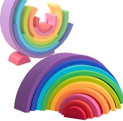 China 10 Floors High Quality Luminous Color BPA Safe Educational Silicone Rainbow Stacking Toy Baby Teether Toy for sale