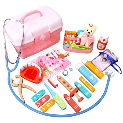 China Funny Doctor Plays Set Wooden Kids Educational Pretend Play Medical Nurse Kit Toys Kids Doctor Set Toys for sale