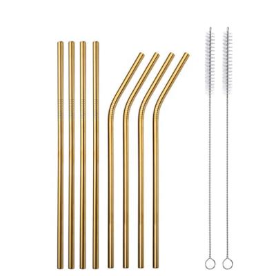 China Amazon Hot Selling Viable New Arrival Viable Titanium Plated Color Stainless Steel Food Grade Straw Drink Cup Straw for sale