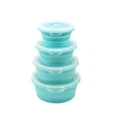 China Factory Supply Custom Microwavable Heat Resistant Round Stocked Collapsible Bowl Stocked Silicone Food Storage Container for sale