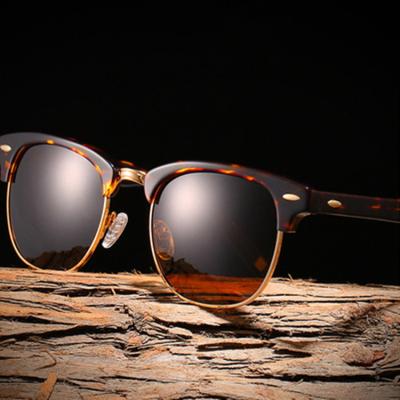 China Retro Fashion Holiday Sunglasses Mixed Wood Grain Brown Half Frame Acetate UV400 and Metal Driving Sunglasses Polarized Sun Glass River for sale