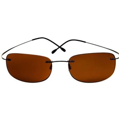 China Custom Logo Ladies And Men Shades Glass OEM Uv400 Sun Rectangle Metal Temple Titanium Sunglasses Brown Custom for sale