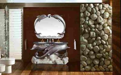 China Hotel 1.8m Double Ceramic Sink Bathroom Cabinet With Mirror Antique for sale