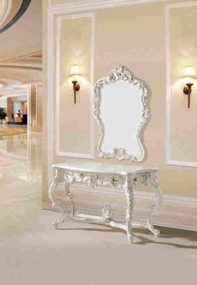 China Hand Painted White Resin Dressing Table And Mirror , Wooden Frame Resin Flower for sale