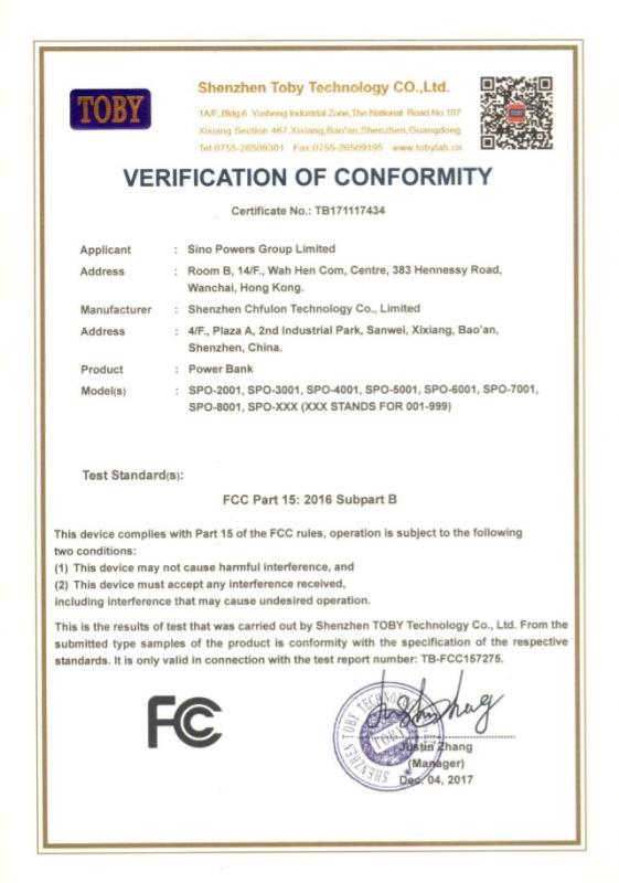 FCC - Shenzhen Sinopowers Technology Limited