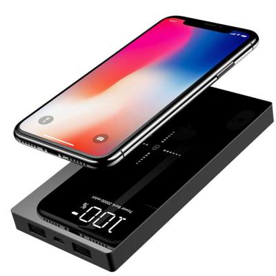 China 20000mAh Charger Cable Power Bank Glass Mirror Digital Display Built-in Wireless Charger Power Bank 20000mAh for sale