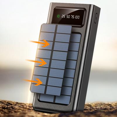 China Solar Panel Charging Mini Solar Power Bank Solar Panel Power Bank 20000 Mah Charger With Four Integrated Cables for sale