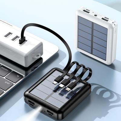 China Hot Power Bank 10000 Panel Solar Panel Solar Panel Charging Mini Solar Power Bank 10000 Mah Charger With Four Integrated Cables for sale