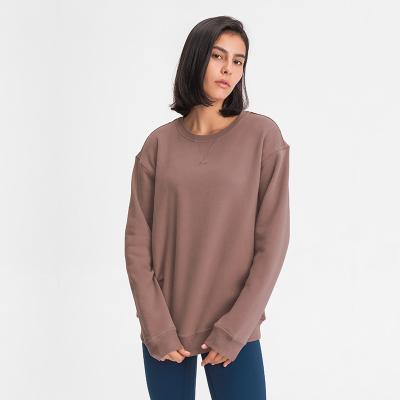 China New Product Solid Color Simple Breathable Long Sleeve Sweater Women's Loose Pullover Fitness Yoga Training Clothes for sale