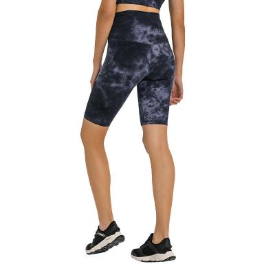 China 2022new arrivals Anti-Wrinkle High Waist Yoga Legging Shorts Tie Dye Print Wicking Athletic Fitness Sports Cycling Shorts Breathable for sale