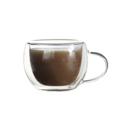 China Viable Egg Shaped Borosilicate Double Wall Coffee Tea Espresso Glass Mug With Handle for sale