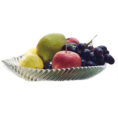 China 2021 Sustainable Fruit Glass Dish Clear Irregular Leaf Shaped Crystal Glass Tray for sale