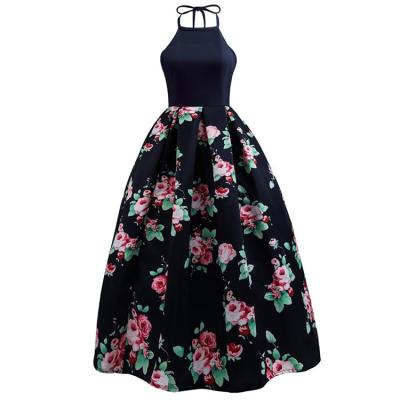 China Best Product Size Anti-Wrinkle High Adjustable Spaghetti Tie Backless Floral Print Prom Evening Dresses Maxis for sale