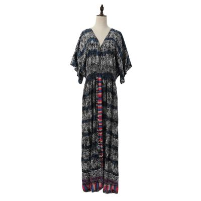 China Beautiful Viable Ethnic Short Sleeve Chiffon Bohemian Hawaiian Maxi Dresses Printed For Women Summer Travel for sale