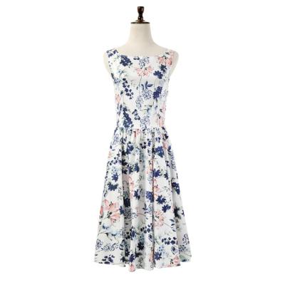 China 2021Wholesale Viable Flowers Printing Pretty Woman Clothing Elegant Satin Cotton Chinese Style Long Dress for sale