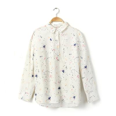 China 2021 viable wholesale unicorn print satin chiffon down top blouse woman long sleeve casual boutique design for sale