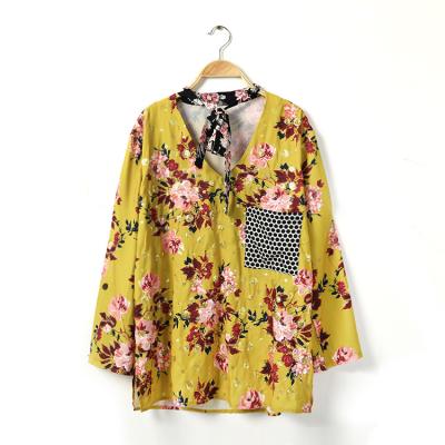 China Plus Size Viable Stylish Plus Size Long Sleeve Loose Flowers Print Sequins Lady's Shirt Fashion Blouse Shirts For Women for sale